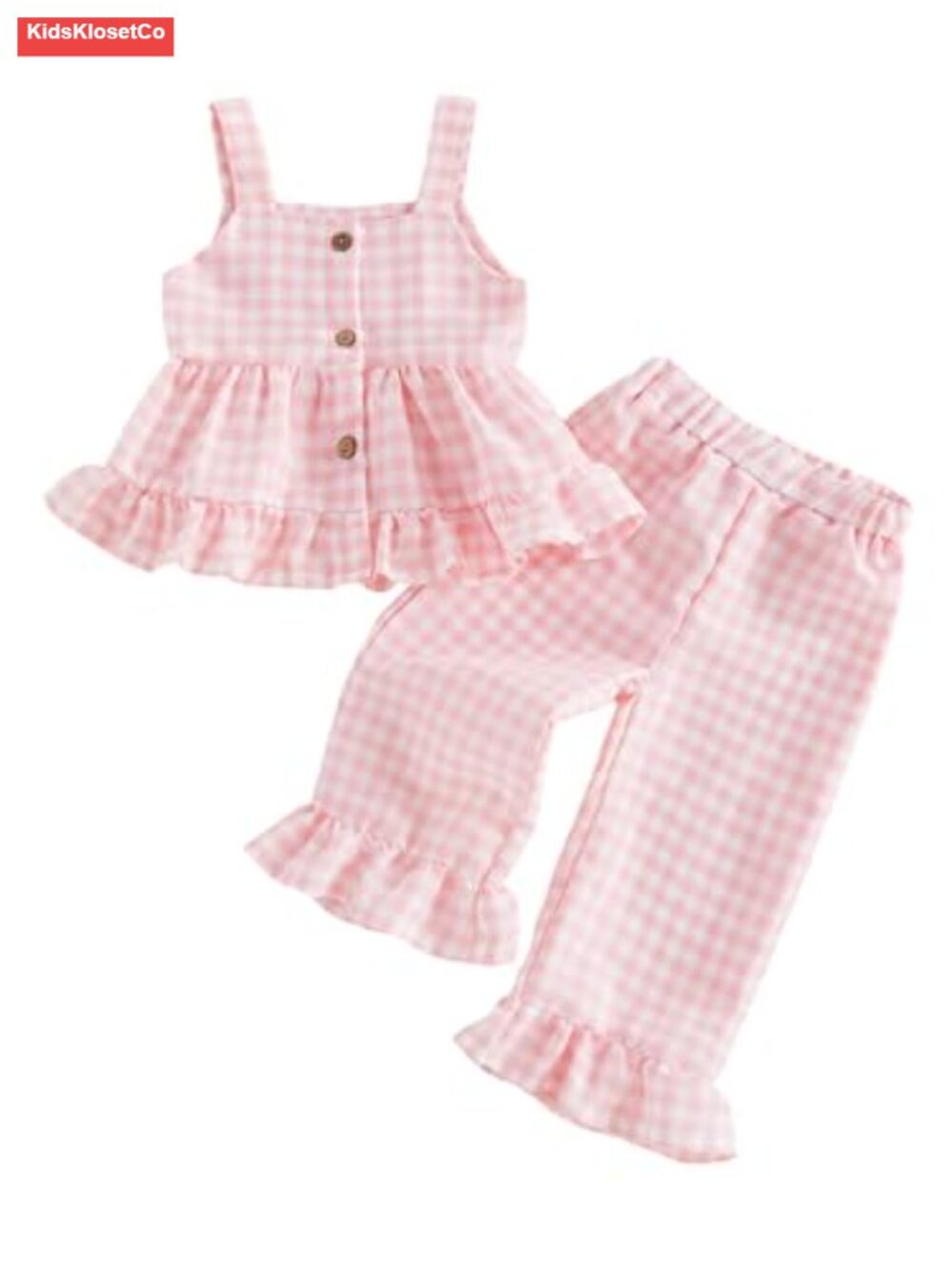 Toddler Girls Ruffle Sleeve Button Up Tank Top & Plaid Pants Set